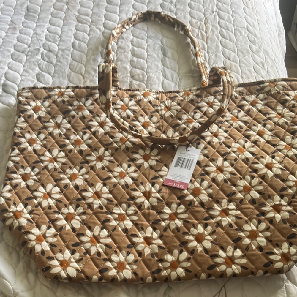 New with Tags Vera Bradley Floral Quilted Tote Bag - Brown and White